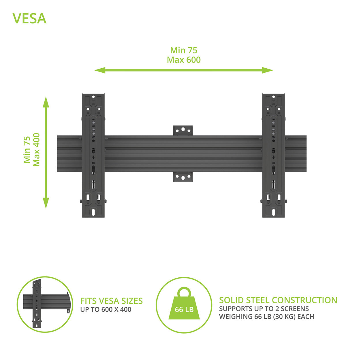 Kanto MBW21PT Menu Board Wall Mount System with Tilting Arms for 40" - 60" TVs (2 Screens)
