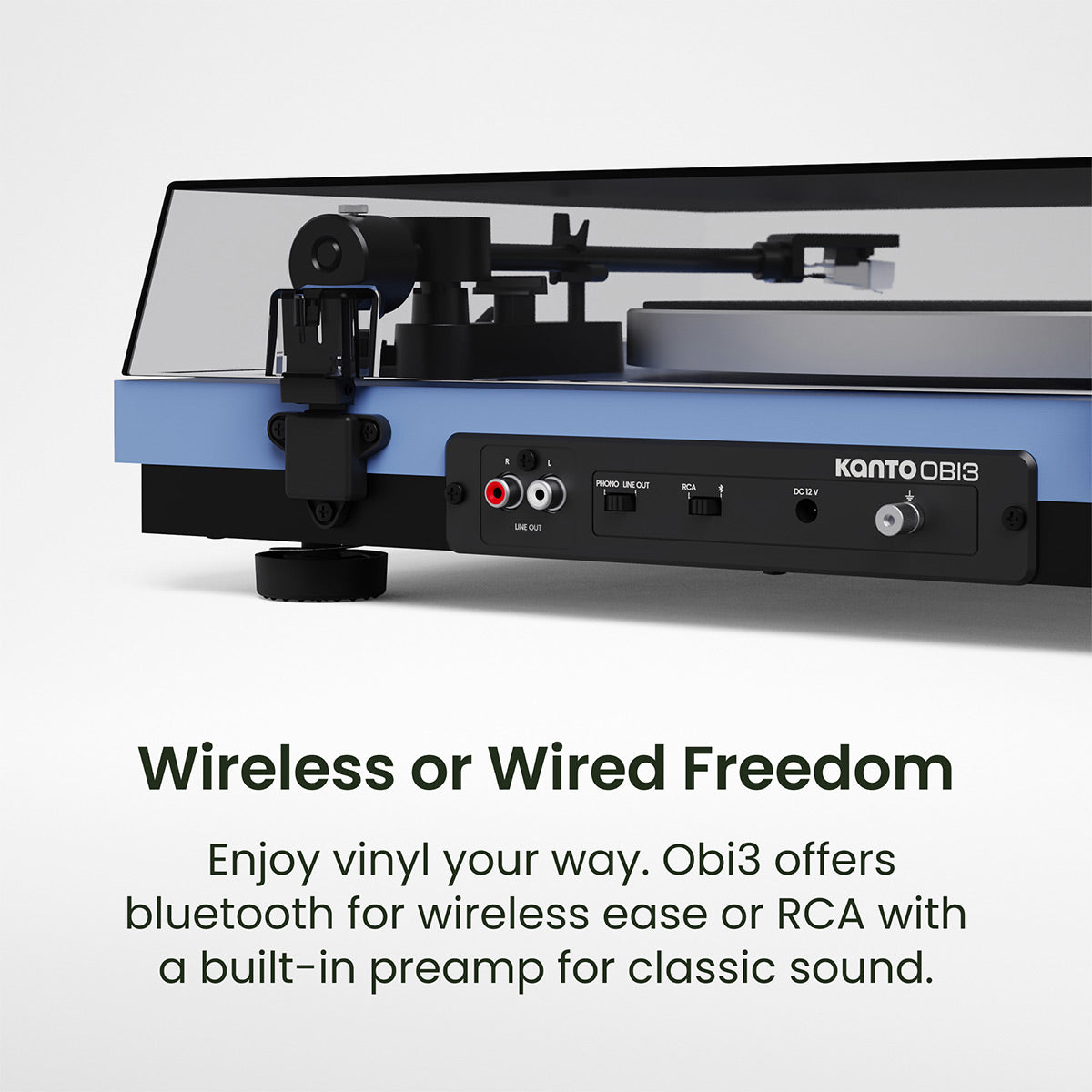 Kanto OBI3 Bluetooth 5.3 Turntable with Built-In Preamp (Matte Ice Blue)