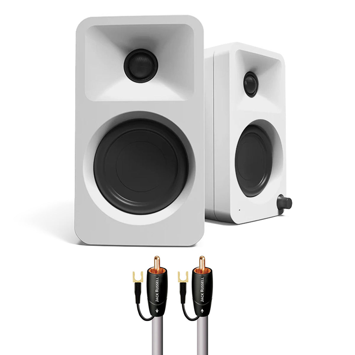 Kanto ORA Bluetooth Speakers Bundle with AudioQuest Jack Russell Subwoofer Cable - 4m (White)