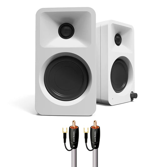 Kanto ORA Bluetooth Speakers Bundle with AudioQuest Jack Russell Subwoofer Cable - 4m (White)