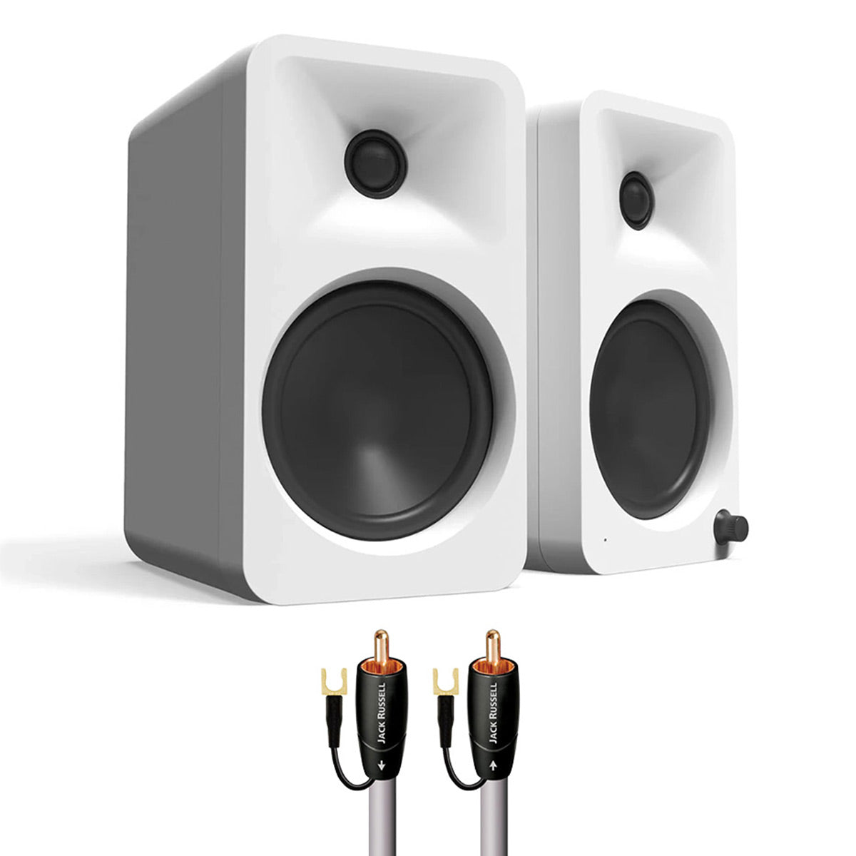 Kanto ORA4 Bluetooth Speakers Bundle with AudioQuest Jack Russell Subwoofer Cable - 4m (White)
