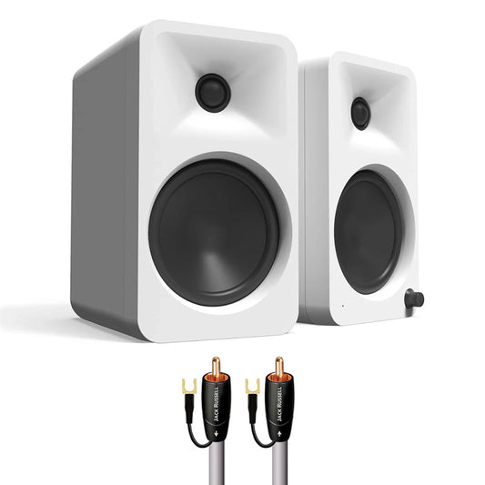 Kanto ORA4 Bluetooth Speakers Bundle with AudioQuest Jack Russell Subwoofer Cable - 4m (White)