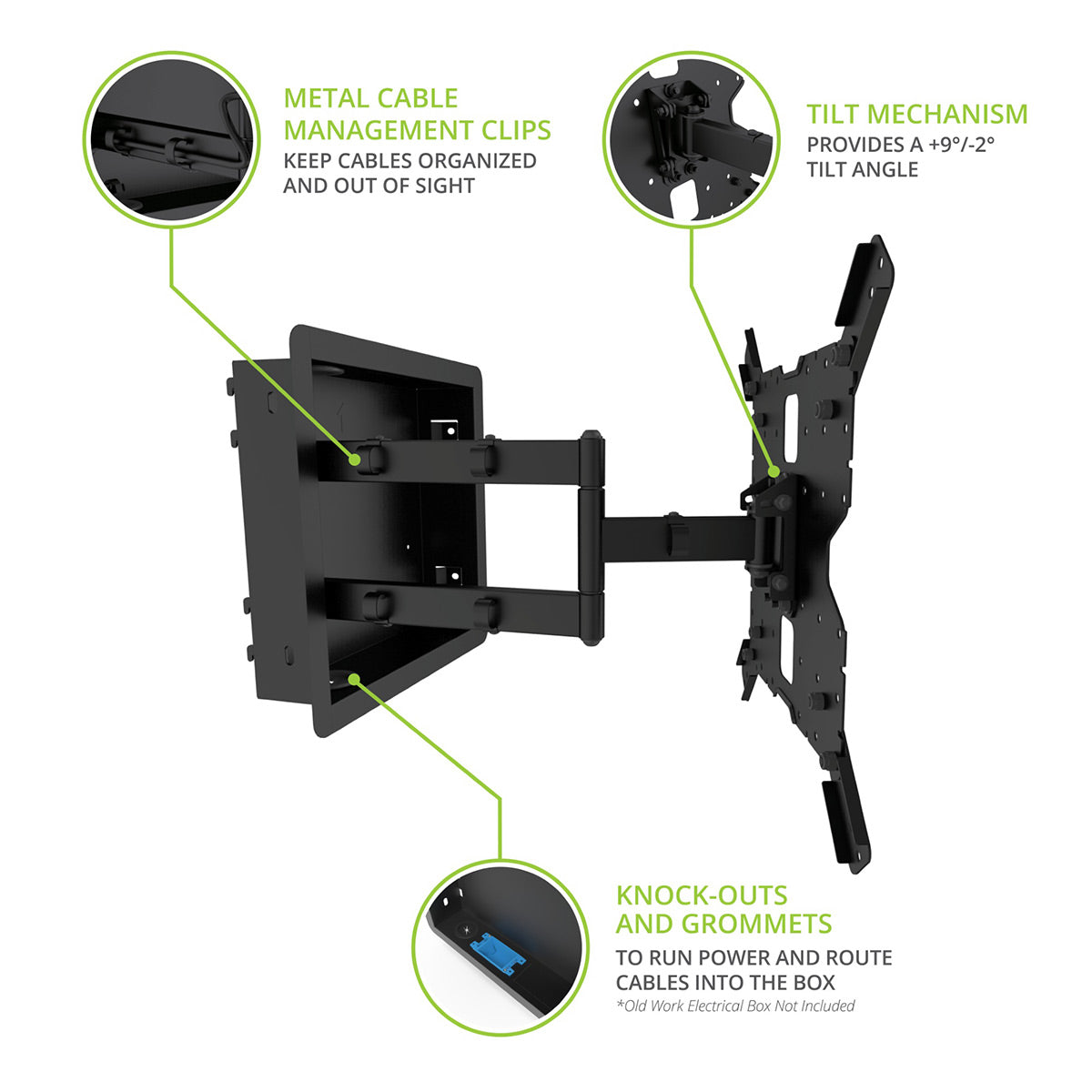Kanto R400 Pro Series Recessed In Wall Full Motion TV Mount for 35"-65" TVs