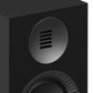 Matte black bookshelf speaker with a circular tweeter and a ribbed woofer surround