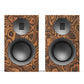 Pair of bookshelf speakers with matte burled wood finish and black drivers