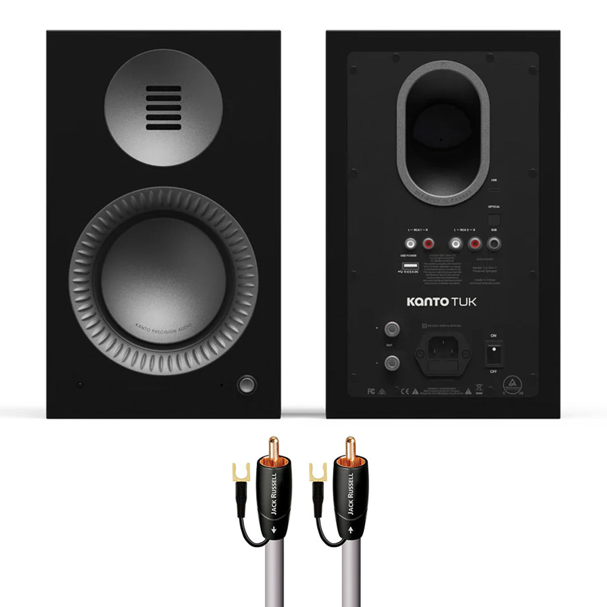 Kanto TUK G2 Powered Speakers Bundle with AudioQuest Jack Russell Subwoofer Cable - 4m (Black)
