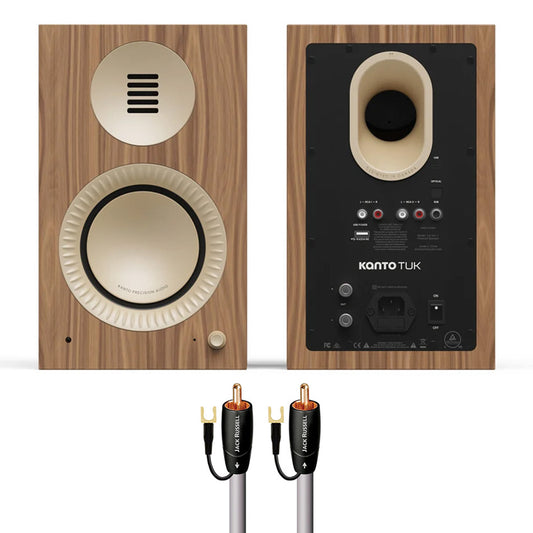 Kanto TUK G2 Powered Speakers Bundle with AudioQuest Jack Russell Subwoofer Cable - 4m (Walnut)