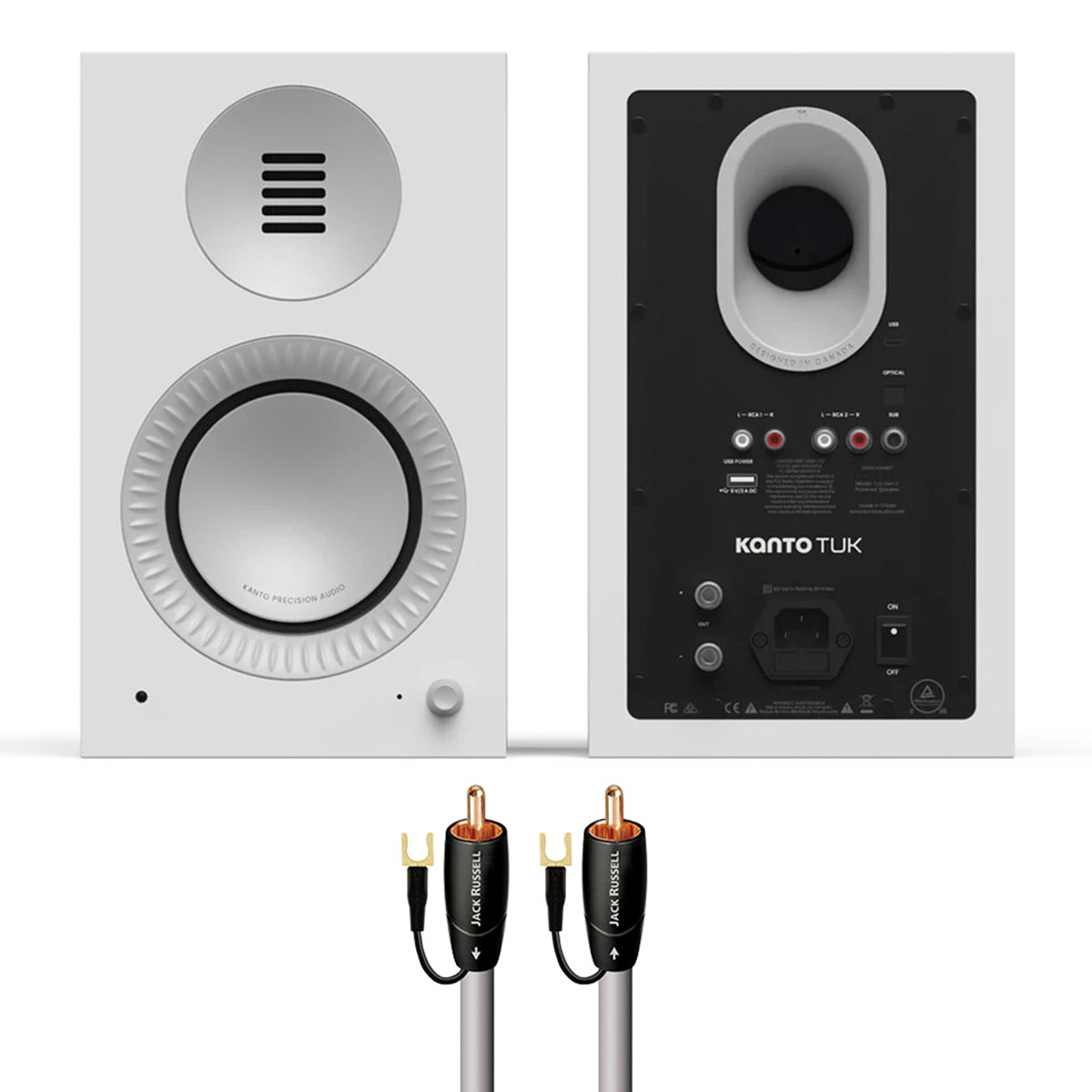 Kanto TUK G2 Powered Speakers Bundle with AudioQuest Jack Russell Subwoofer Cable - 4m (White)