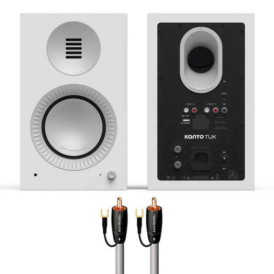 Kanto TUK G2 Powered Speakers Bundle with AudioQuest Jack Russell Subwoofer Cable - 4m (White)