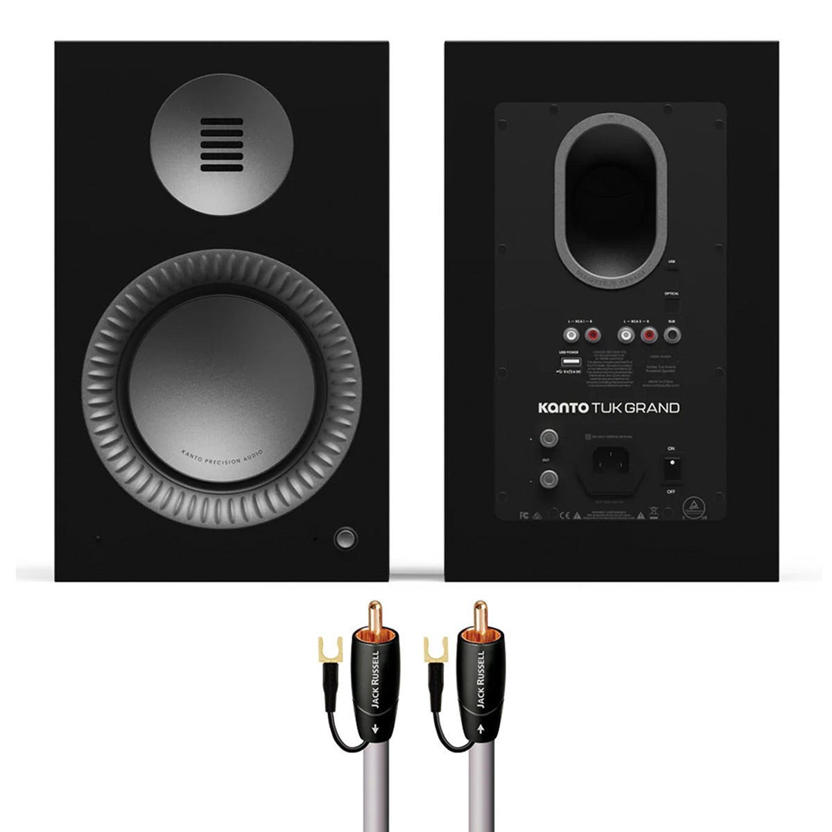 Kanto TUK Grand Powered Speakers Bundle with AudioQuest Jack Russell Subwoofer Cable - 4m (Black)