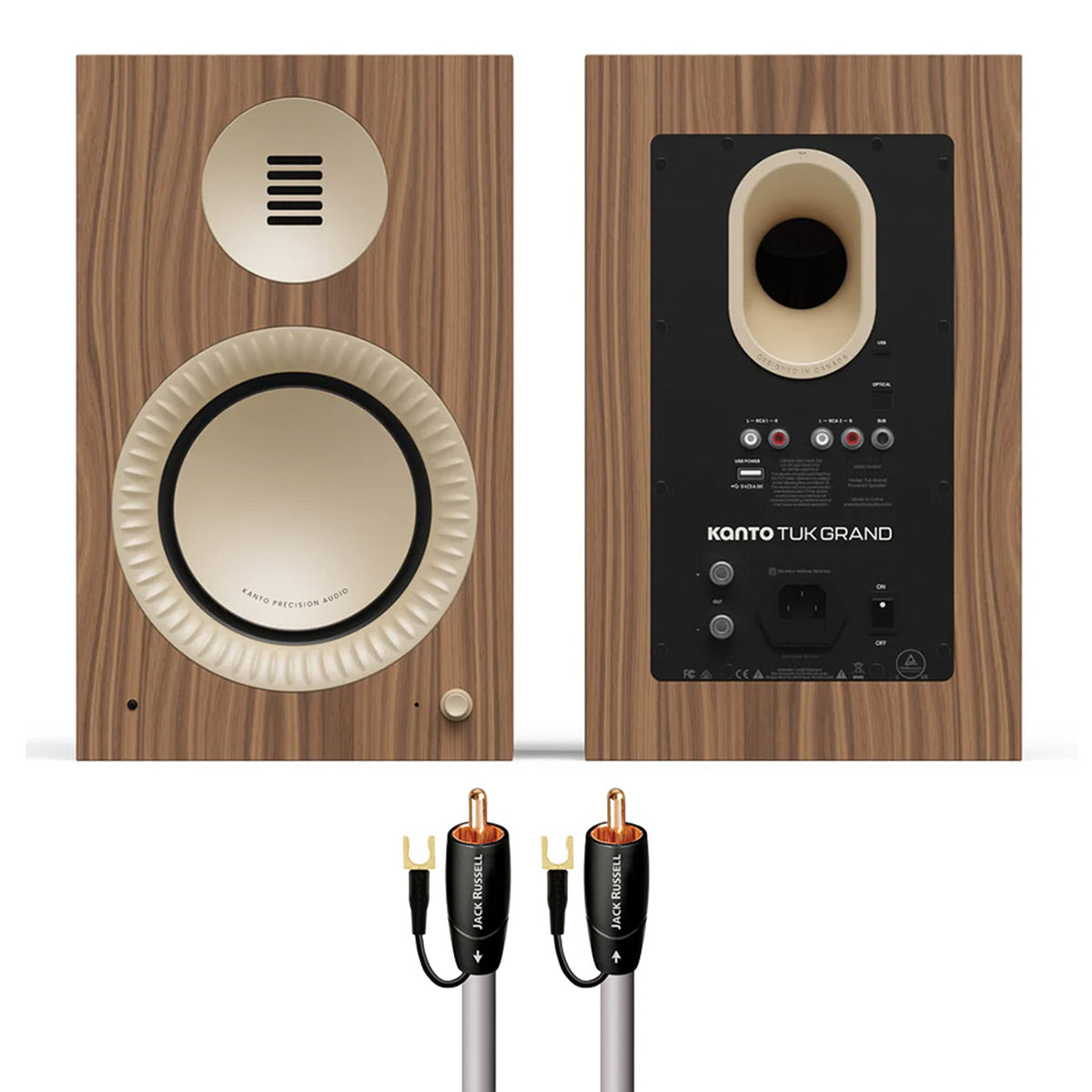Kanto TUK Grand Powered Speakers Bundle with AudioQuest Jack Russell Subwoofer Cable - 4m (Walnut)