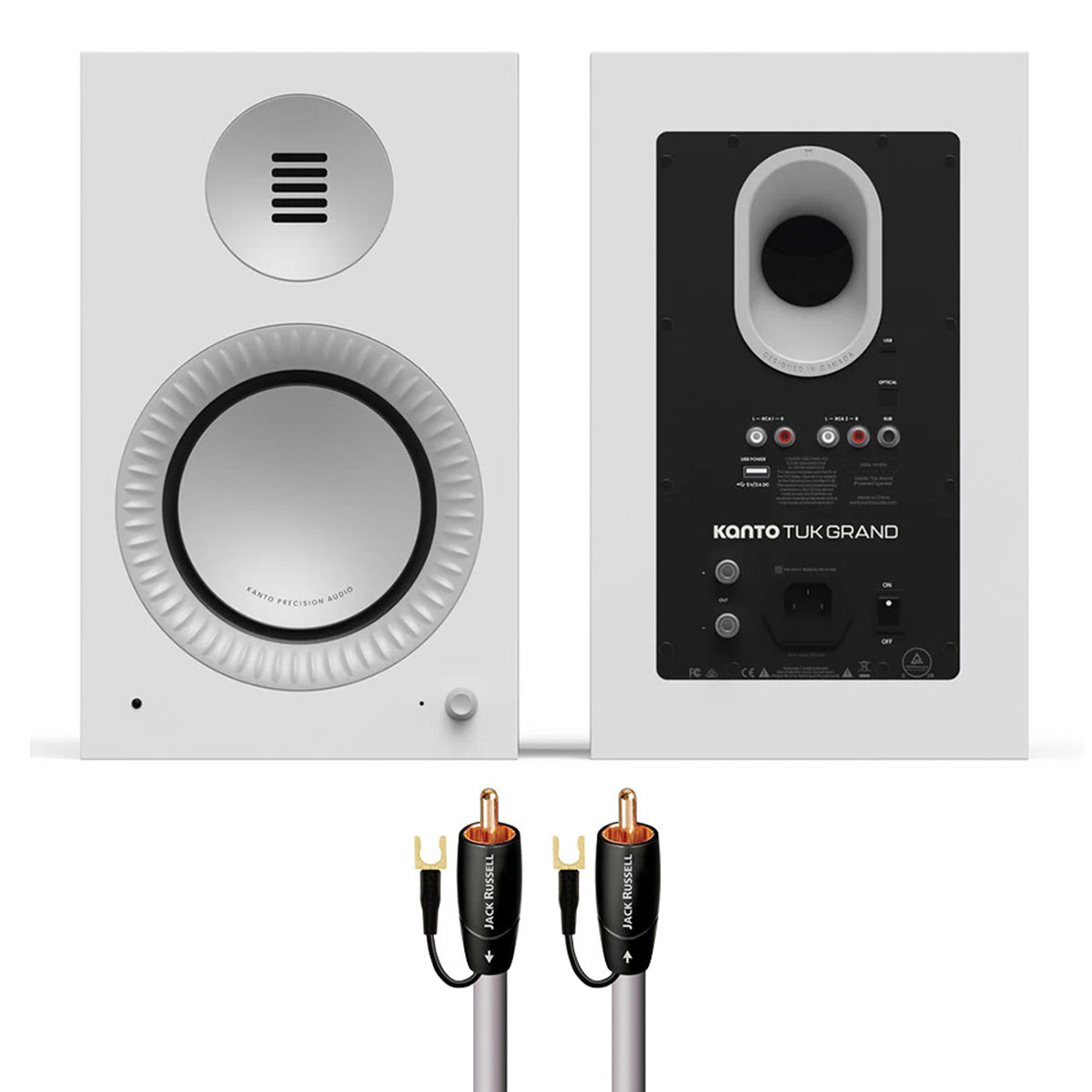 Kanto TUK Grand Powered Speakers Bundle with AudioQuest Jack Russell Subwoofer Cable - 4m (White)