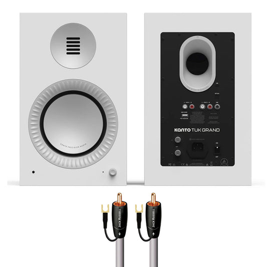 Kanto TUK Grand Powered Speakers Bundle with AudioQuest Jack Russell Subwoofer Cable - 4m (White)