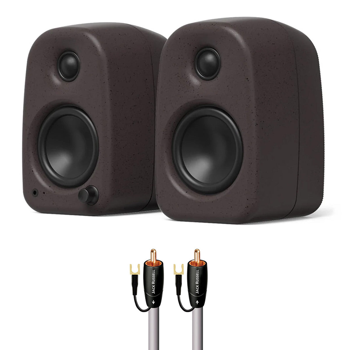 Kanto UKI Bluetooth Speakers Bundle with AudioQuest Jack Russell Subwoofer Cable - 4m (Pumice)