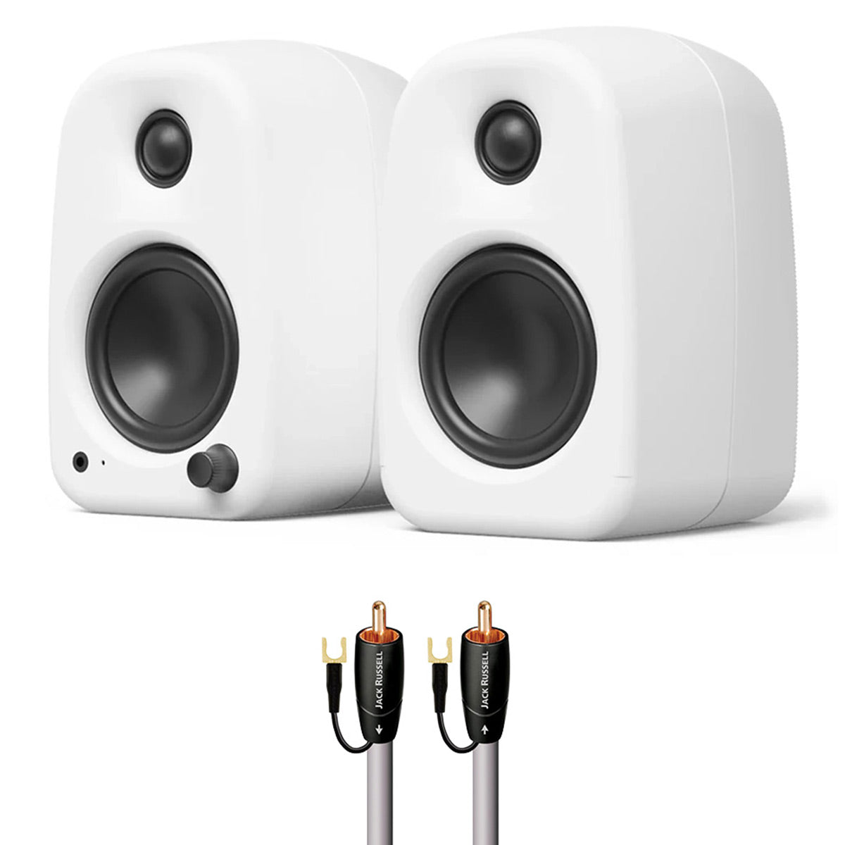 Kanto UKI Bluetooth Speakers Bundle with AudioQuest Jack Russell Subwoofer Cable - 4m (White)