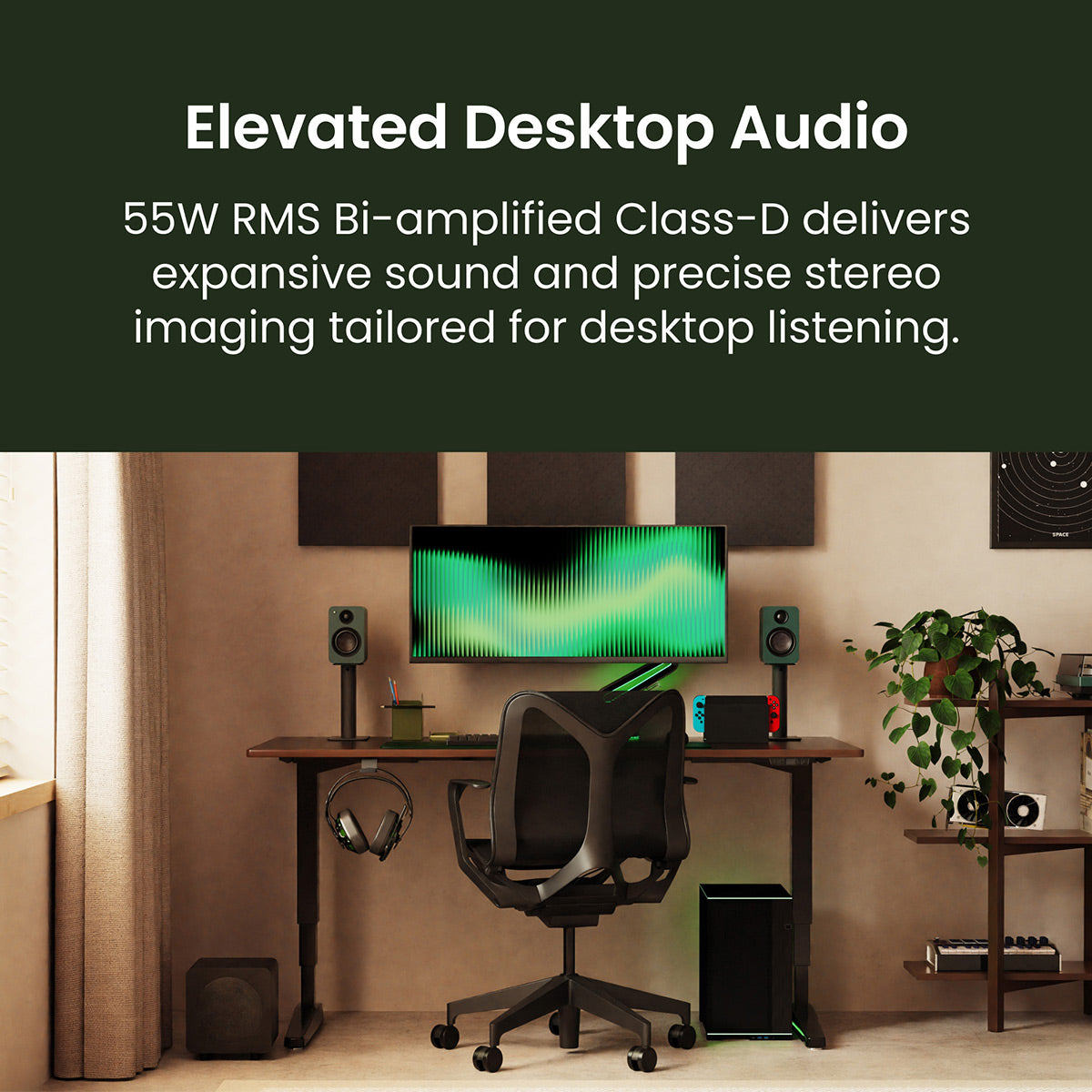 Kanto Yu2 (2nd Gen) 110 W Desktop Computer Speakers with Bluetooth 5.0 (Green)