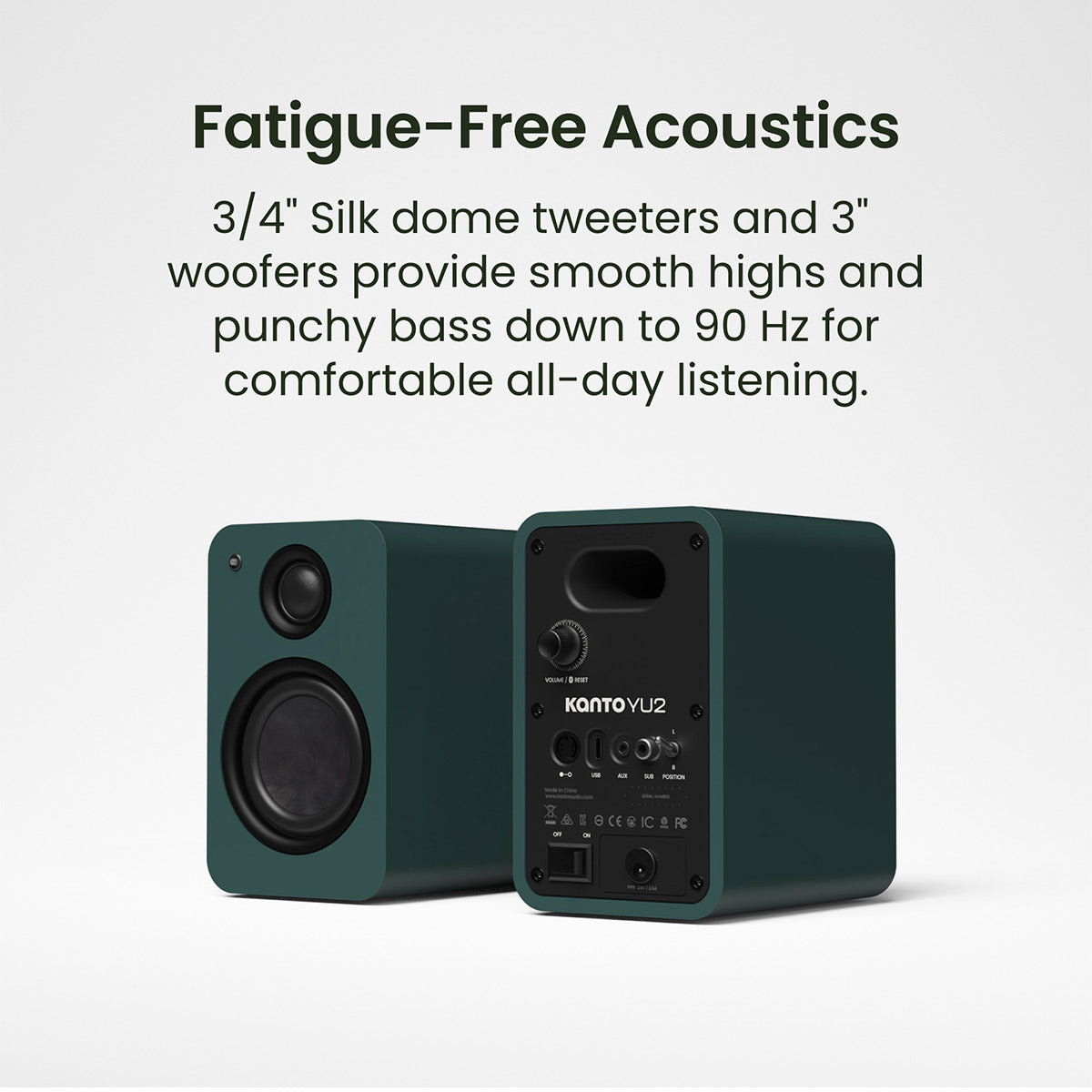 Kanto Yu2 (2nd Gen) 110 W Desktop Computer Speakers with Bluetooth 5.0 (Green)