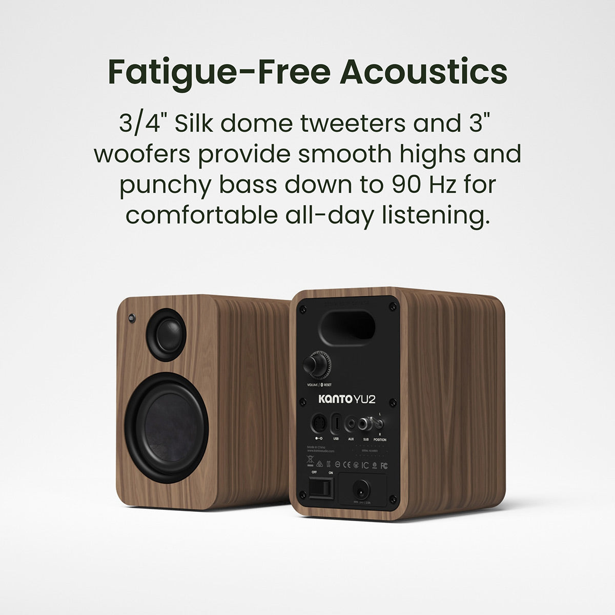 Kanto Yu2 (2nd Gen) 110 W Desktop Computer Speakers with Bluetooth 5.0 (Walnut)