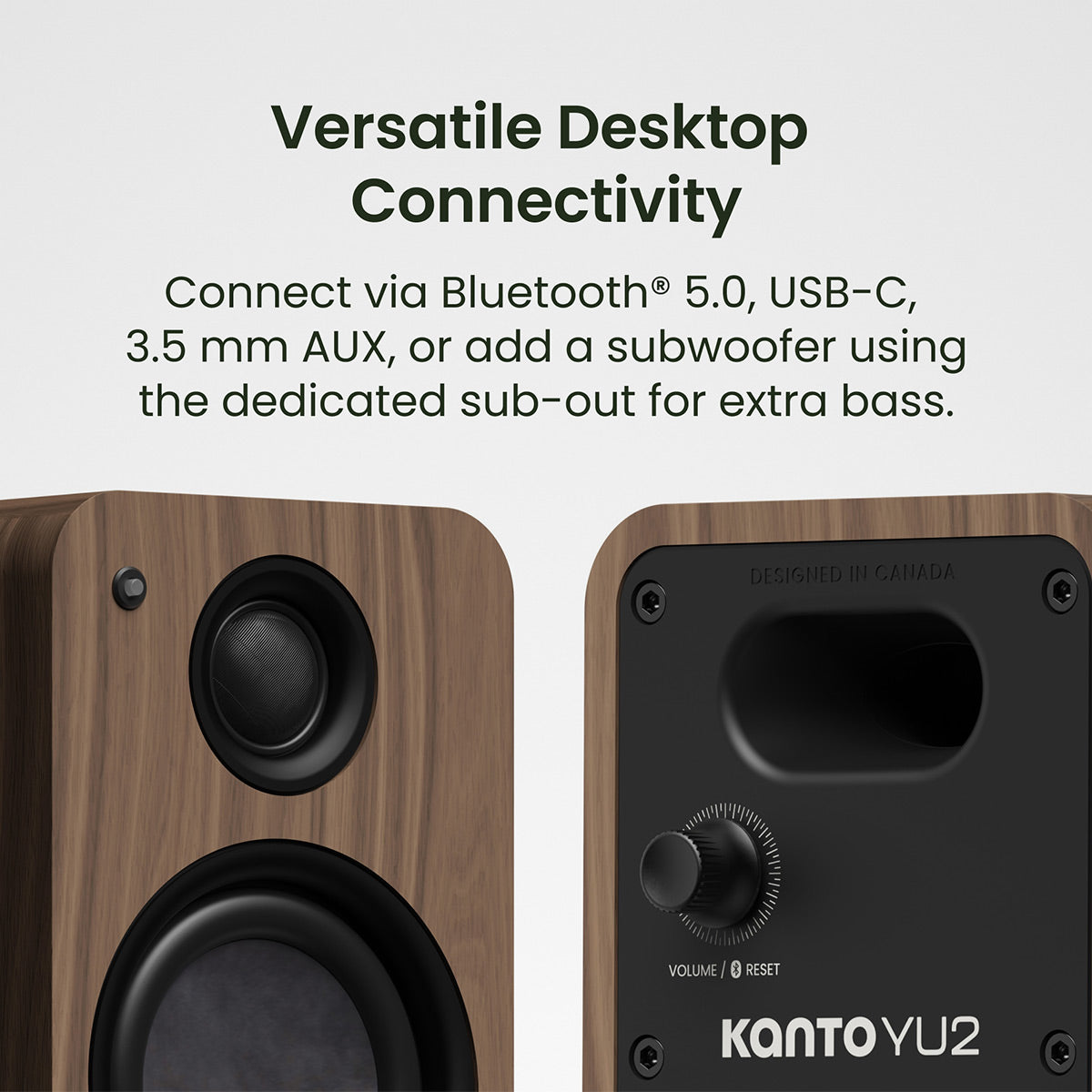 Kanto Yu2 (2nd Gen) 110 W Desktop Computer Speakers with Bluetooth 5.0 (Walnut)
