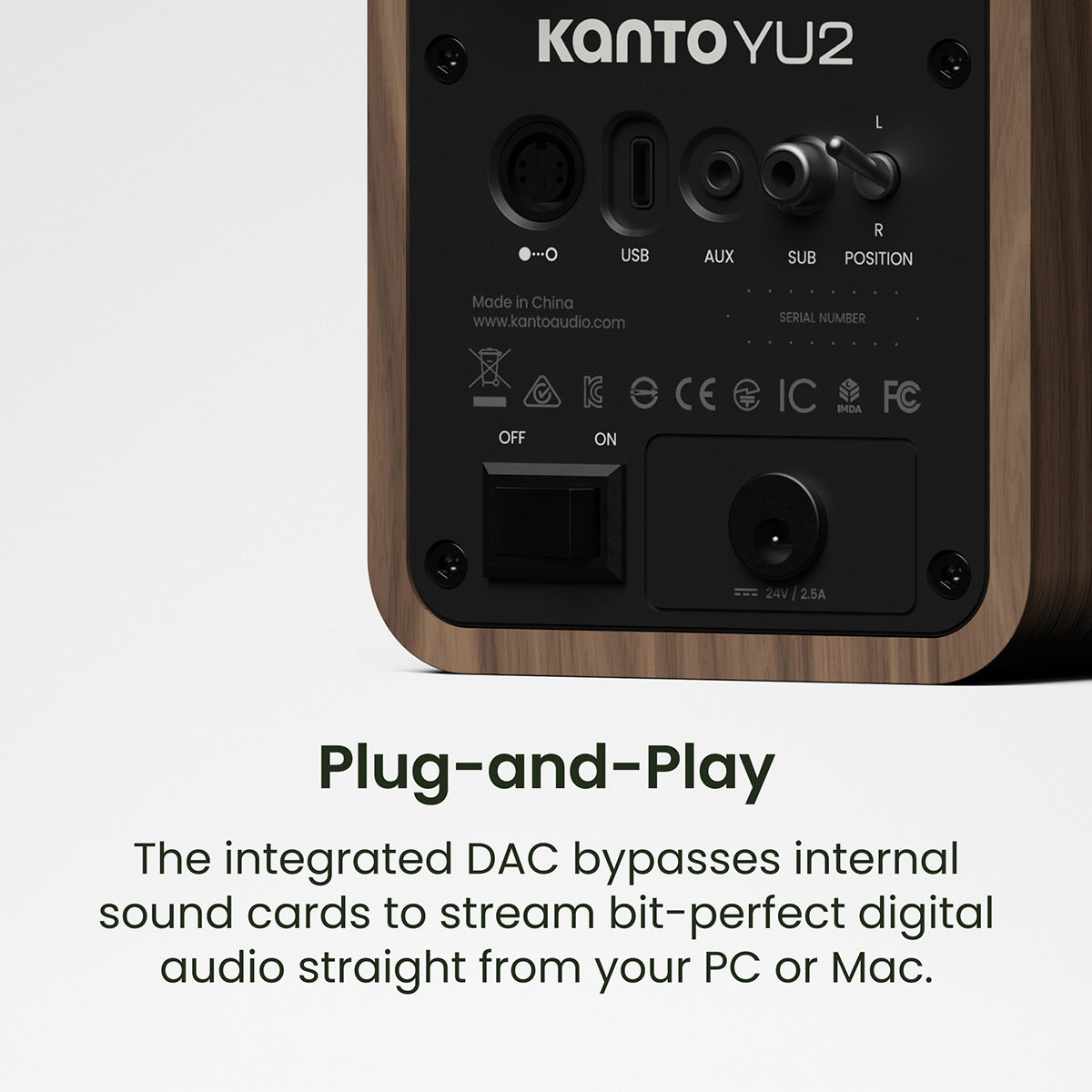 Kanto Yu2 (2nd Gen) 110 W Desktop Computer Speakers with Bluetooth 5.0 (Walnut)