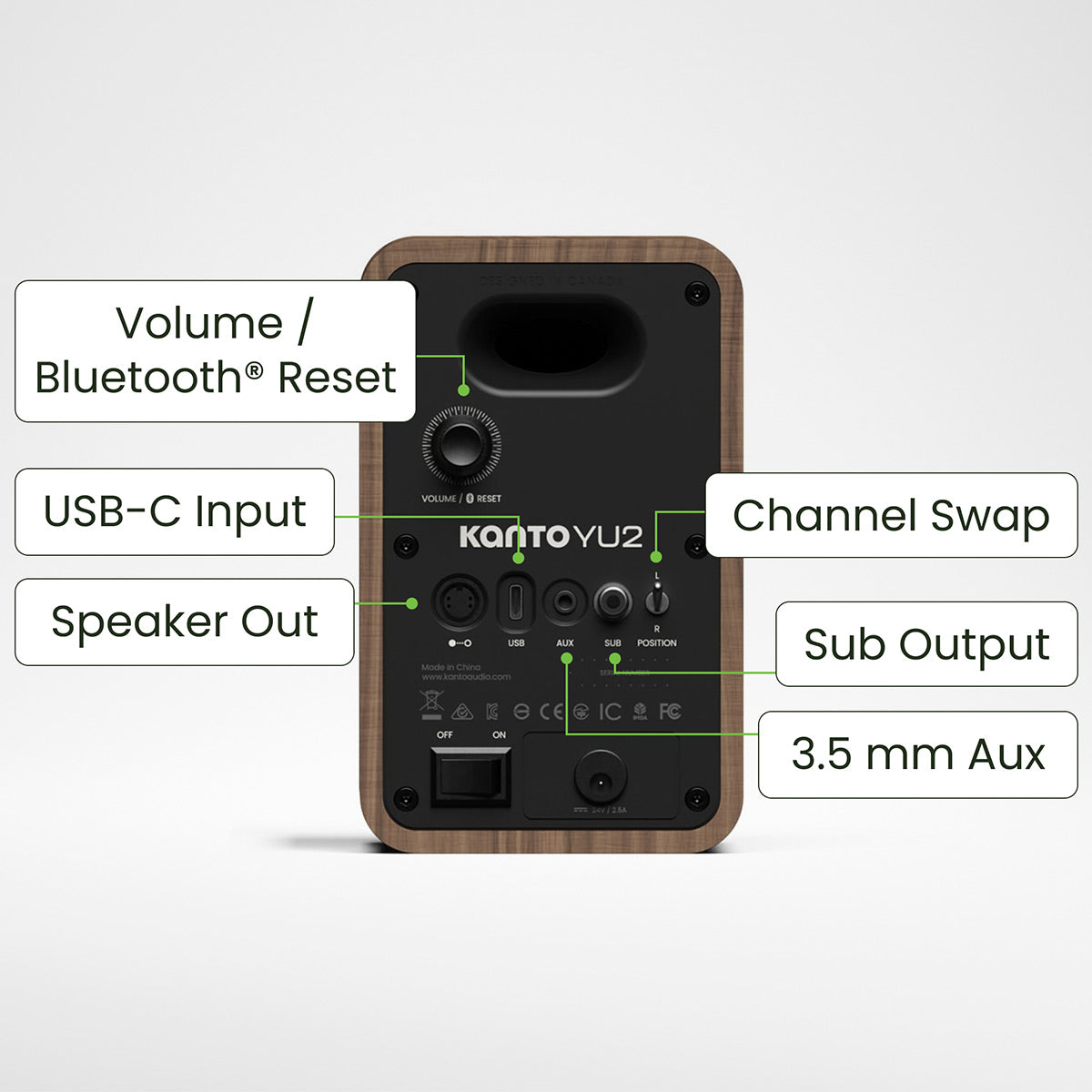 Kanto Yu2 (2nd Gen) 110 W Desktop Computer Speakers with Bluetooth 5.0 (Walnut)