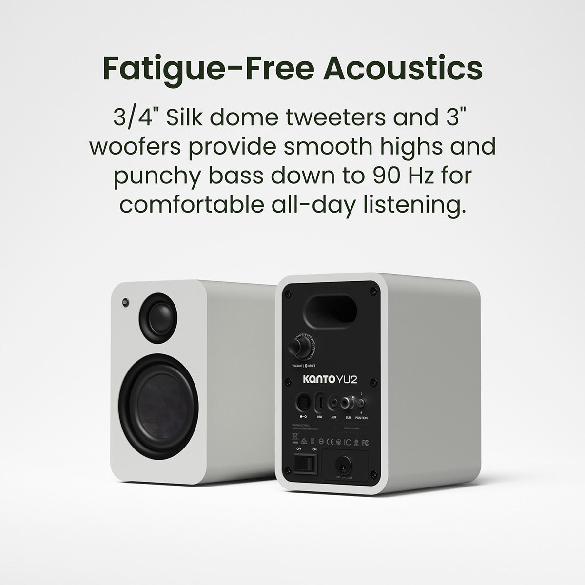 Kanto Yu2 (2nd Gen) 110 W Desktop Computer Speakers with Bluetooth 5.0 (White)