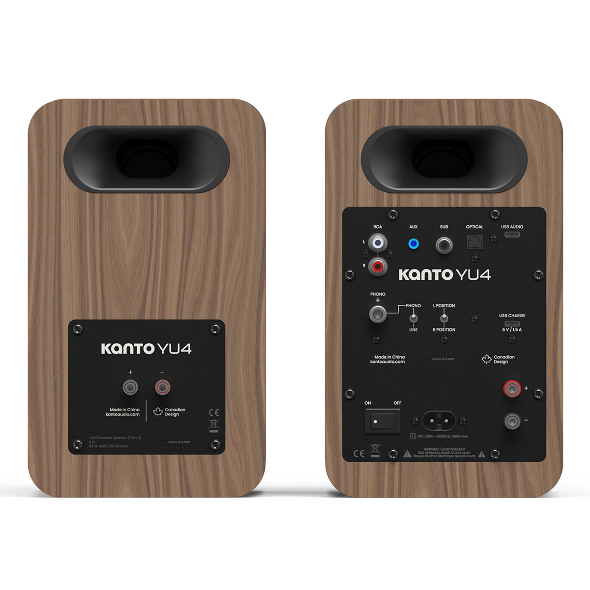 Kanto Yu4 (2nd Gen) 160W Powered Speaker System with Bluetooth 5.3 and Phono Preamp (Walnut)