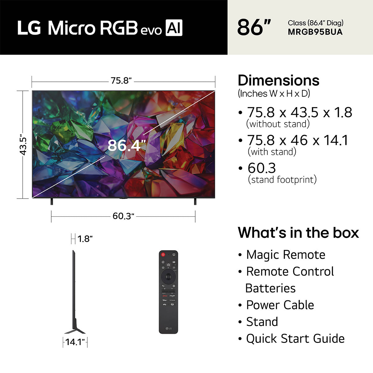 LG 86MRGB95BUA 86" 4K Micro RGB evo Smart TV