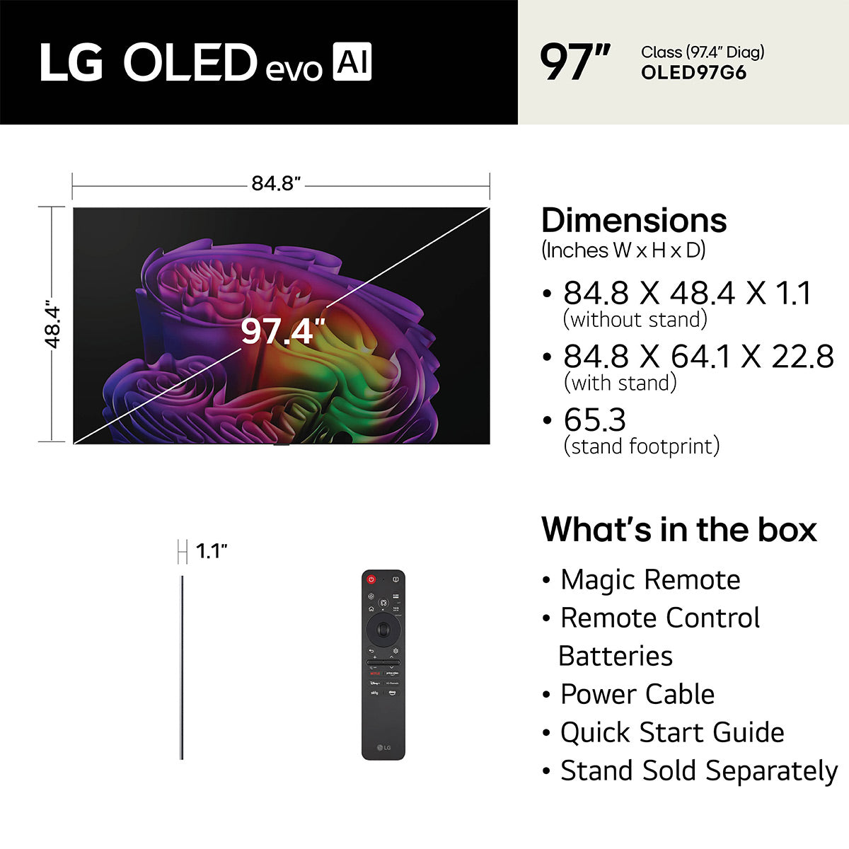 LG OLED97G6WUA 97" OLED evo AI G6 4K Smart TV