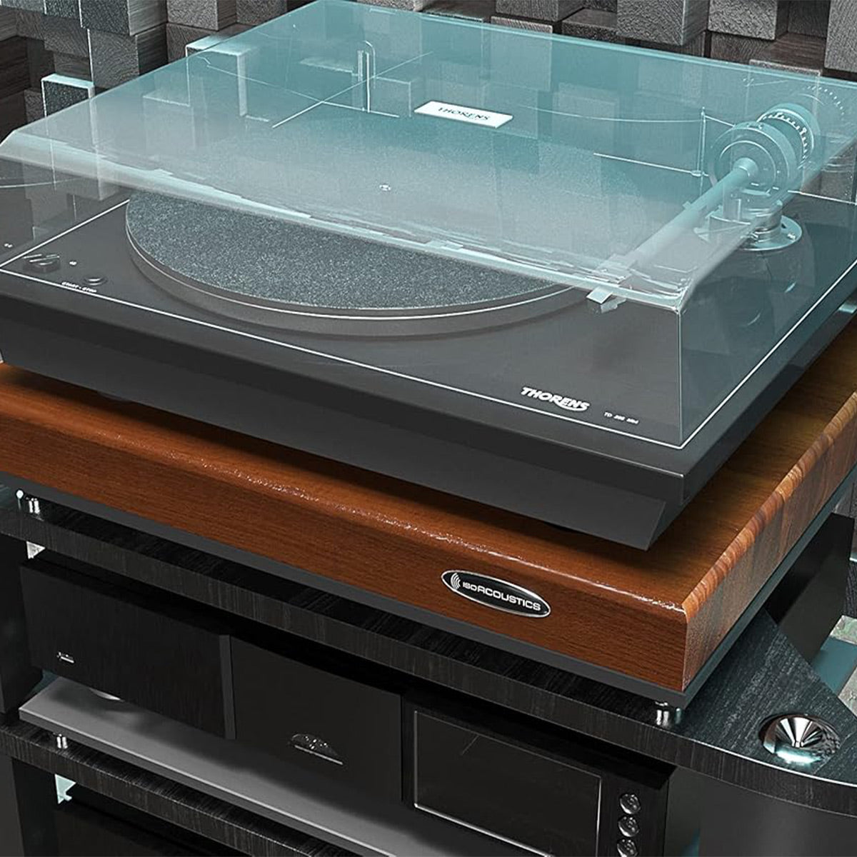 IsoAcoustics Delos 1815W2 18" x 15" x 3" Turntable Isolation Platform (Walnut)