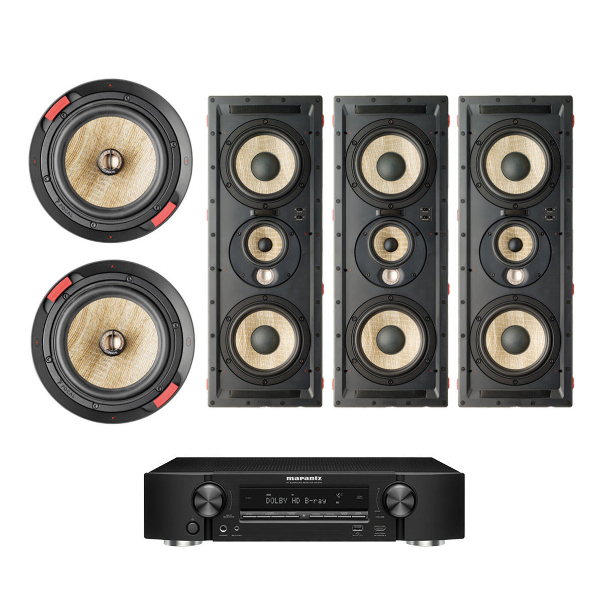 Focal 8" In Wall Speaker Bundle with Marantz NR-1510 Slim 5.2 Channel 4K AV Receiver