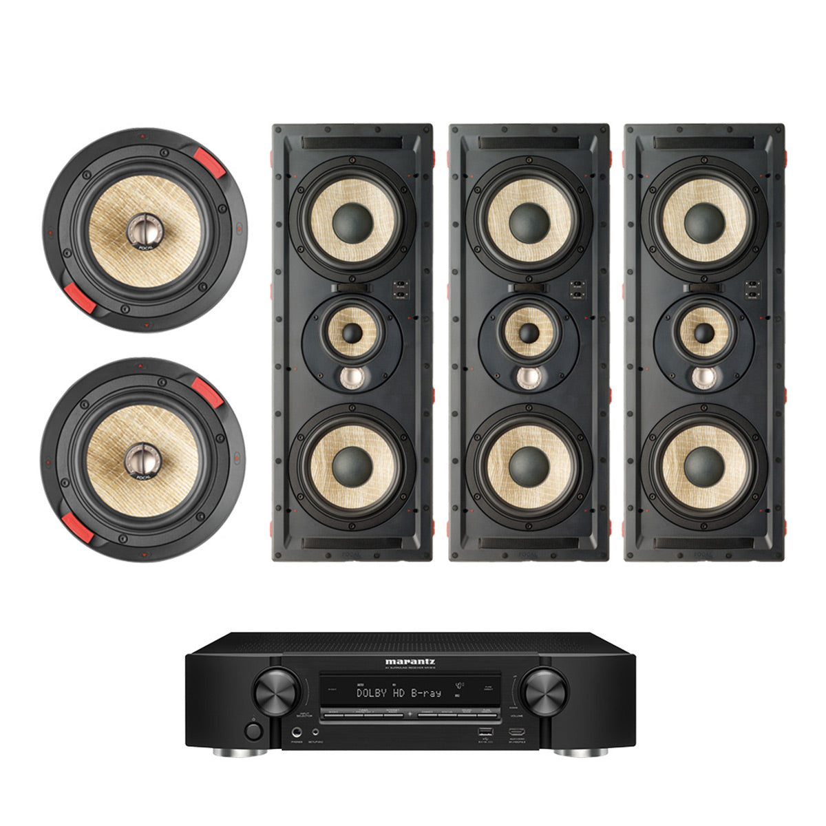 Focal 6" In Wall Speaker Bundle with Marantz NR-1510 Slim 5.2 Channel 4K AV Receiver