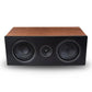 Walnut wood top center channel speaker with black front baffle and dual woofers