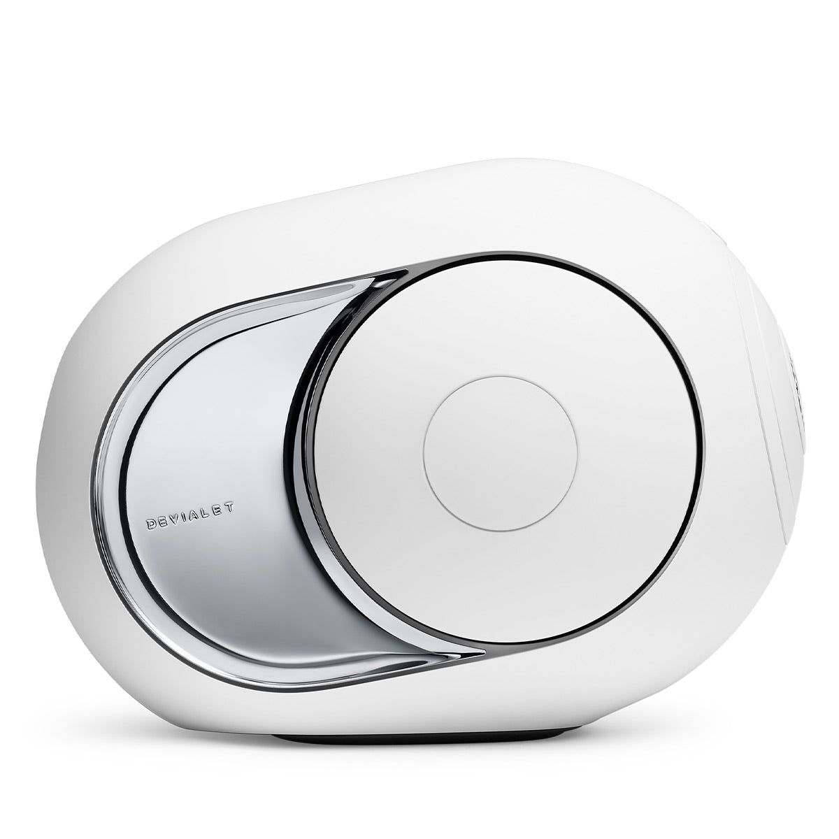 Devialet Phantom I 103dB High-End Wireless Speaker (Light Chrome) with Tree Stand for Phantom I (Matte White) - Each