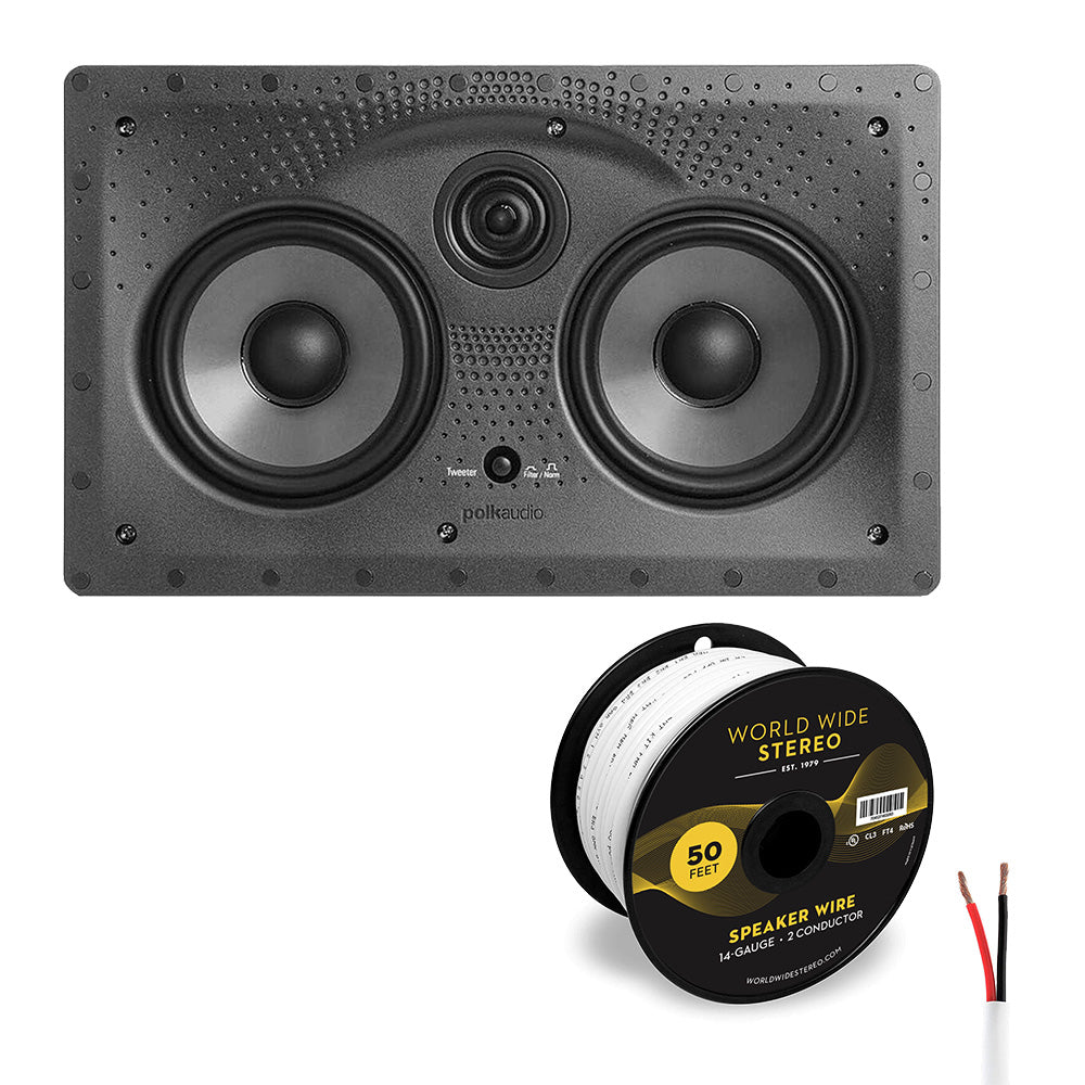 Polk Audio 255C-LS Vanishing In Wall Center Channel Speaker with 14 Gauge Speaker Wire - 50 Feet