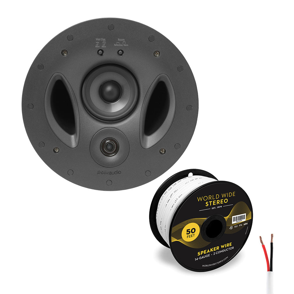 Polk Audio 90-RT Vanishing 9" In Ceiling 3 Way Speaker with 14 Gauge Speaker Wire - 50 Feet
