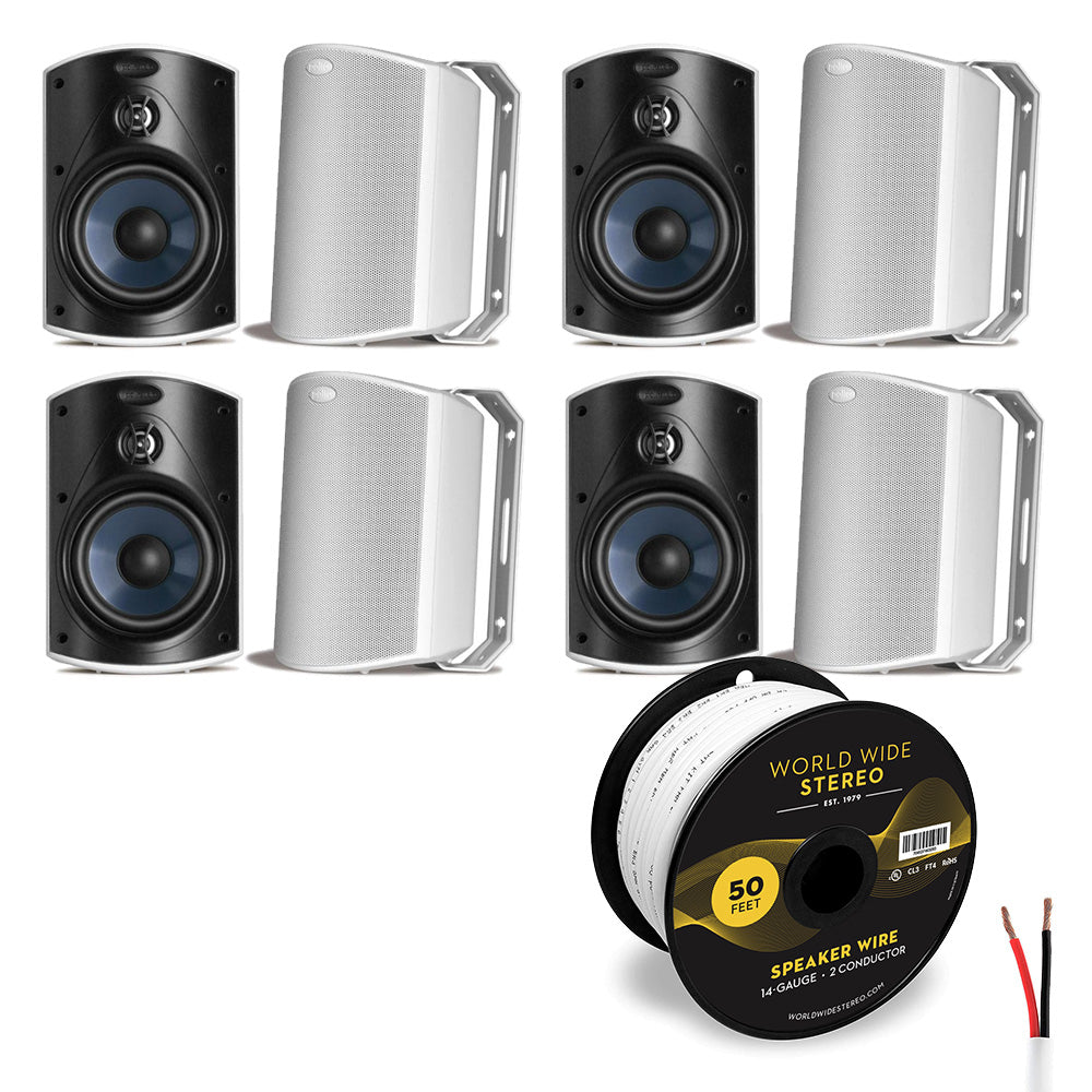 Polk Audio Atrium4 All Weather Outdoor Loudspeaker Cable Bundle - 8 Pack (White)