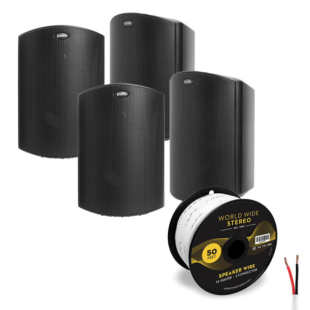 Polk Audio Atrium6 All Weather Outdoor Loudspeaker Cable Bundle - 4 Pack (Black)