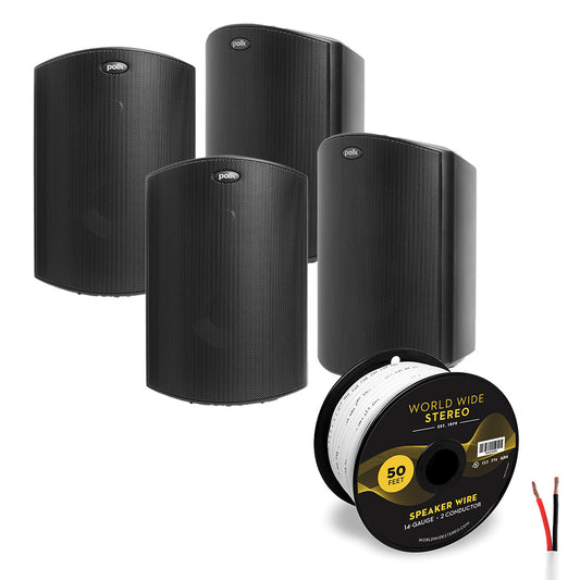 Polk Audio Atrium6 All Weather Outdoor Loudspeaker Cable Bundle - 4 Pack (Black)