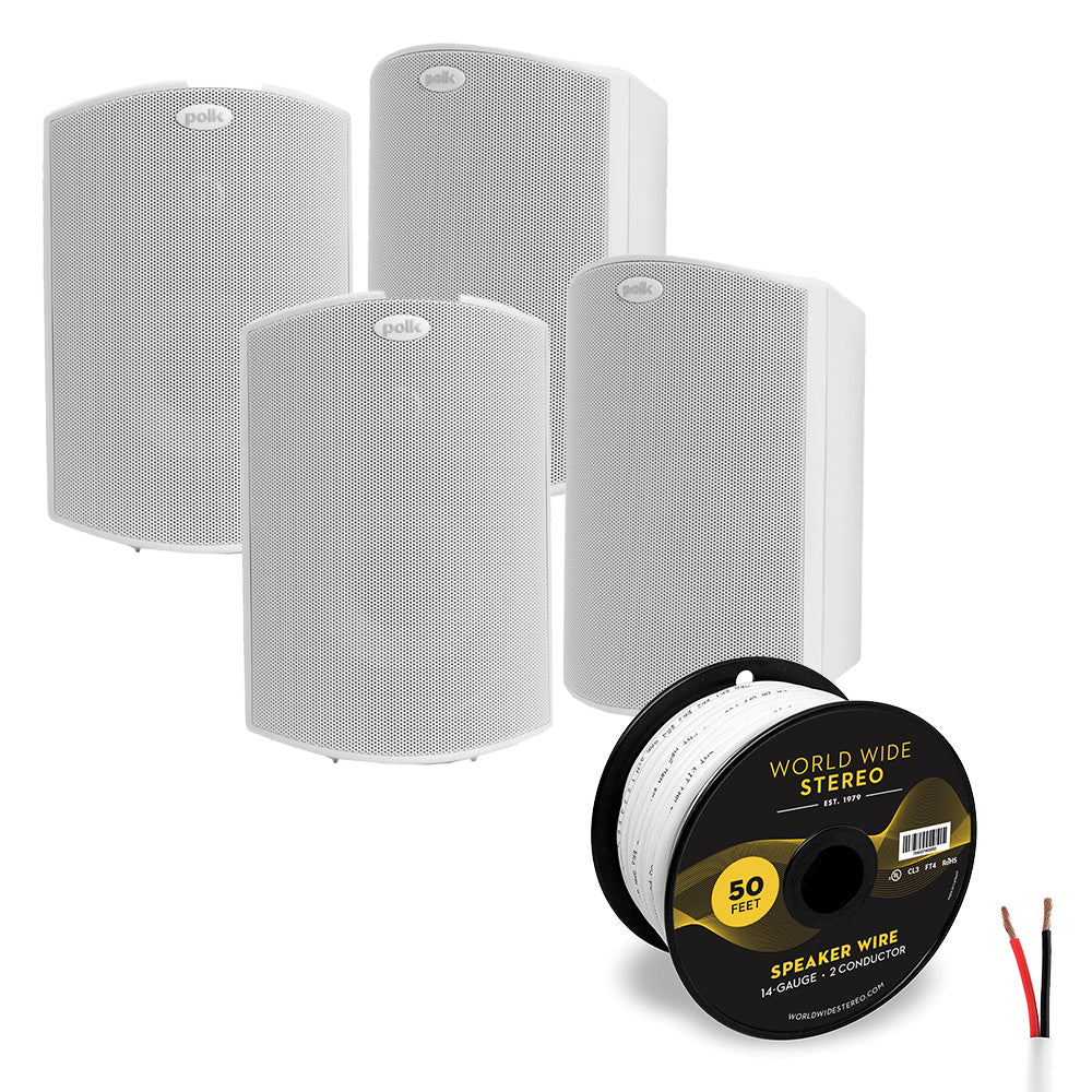 Polk Audio Atrium6 All Weather Outdoor Loudspeaker Cable Bundle - 4 Pack (White)