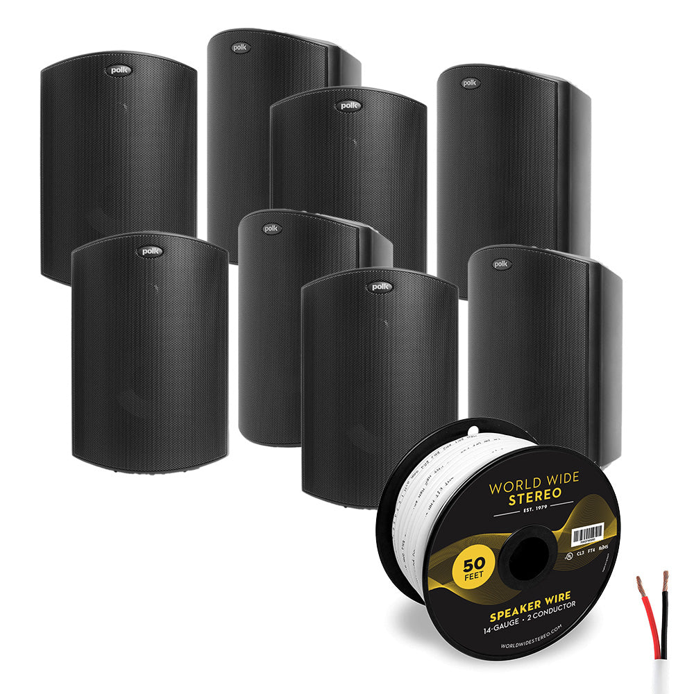 Polk Audio Atrium6 All Weather Outdoor Loudspeaker Cable Bundle - 8 Pack (Black)