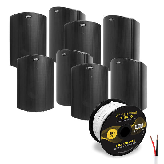Polk Audio Atrium6 All Weather Outdoor Loudspeaker Cable Bundle - 8 Pack (Black)