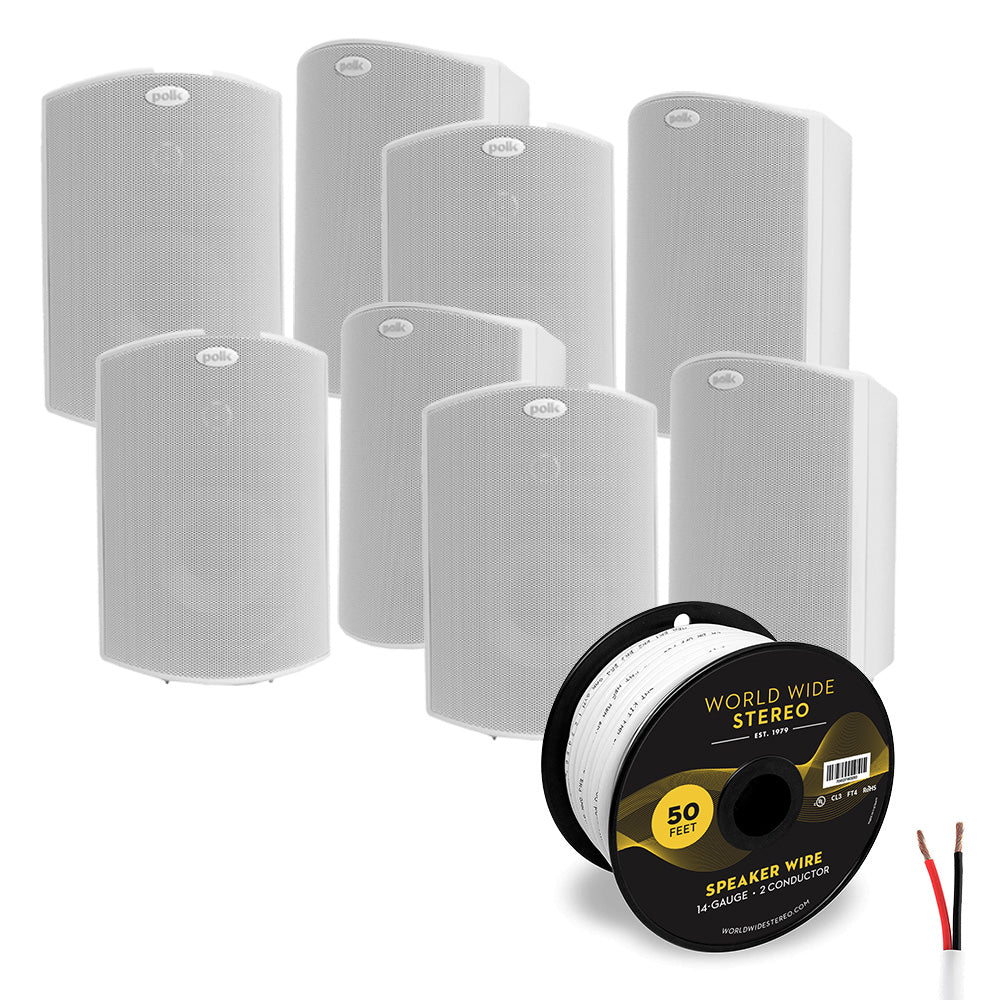 Polk Audio Atrium6 All Weather Outdoor Loudspeaker Cable Bundle - 8 Pack (White)