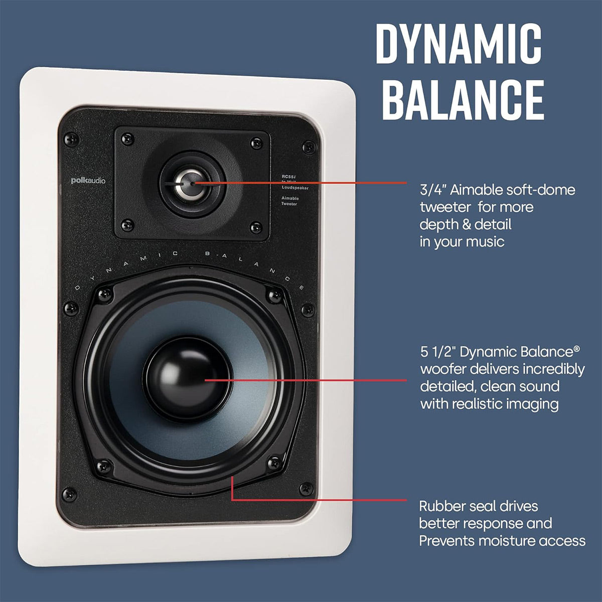 Polk Audio RC55i 5.25 Inch 2 Way In Wall Speakers - 4 Pack (White)