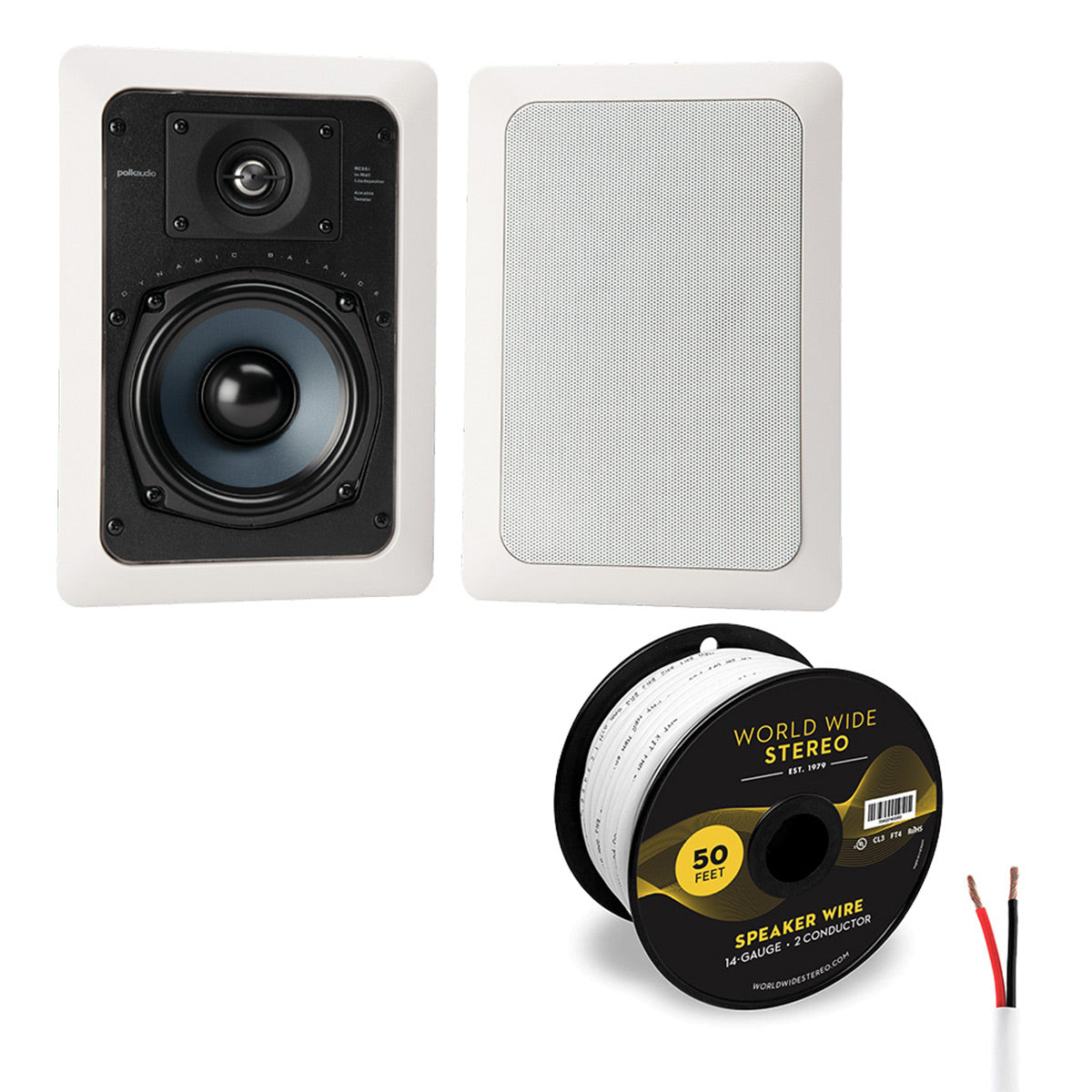 Polk Audio RC55i In-Wall Speaker Pair with 14 Gauge Speaker Wire - 50 Feet