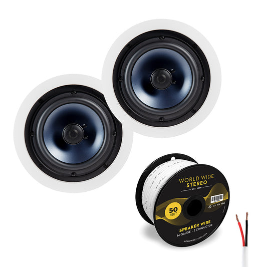 Polk Audio RC80i 8" In Ceiling 2 Way Speakers Pair with 14 Gauge Speaker Wire - 50 Feet