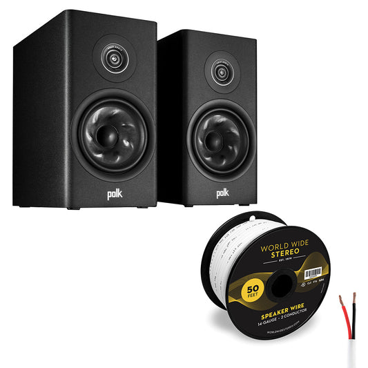 Polk Audio Reserve 200 Bookshelf Speaker Pair with 14 Gauge Speaker Wire - 50 Feet (Black)