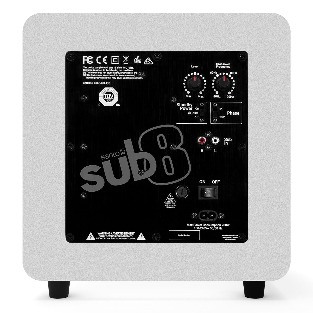 Kanto SUB8 8" Powered Subwoofer Bundle with AudioQuest Jack Russell Subwoofer Cable - 4m (White)