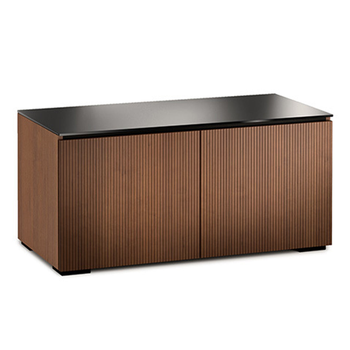 Salamander Designs Chameleon Collection Manhattan 221 Twin AV Cabinet (Medium Walnut Doors and Sides, Black Glass Top)