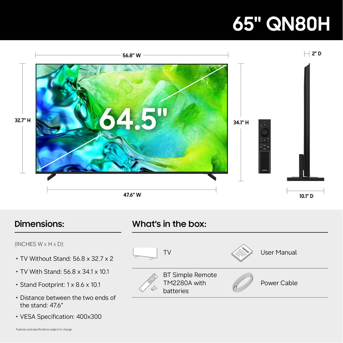 Samsung QN65QN80HAFXZA QN80H 65 Inch 4K NeoQLED TV